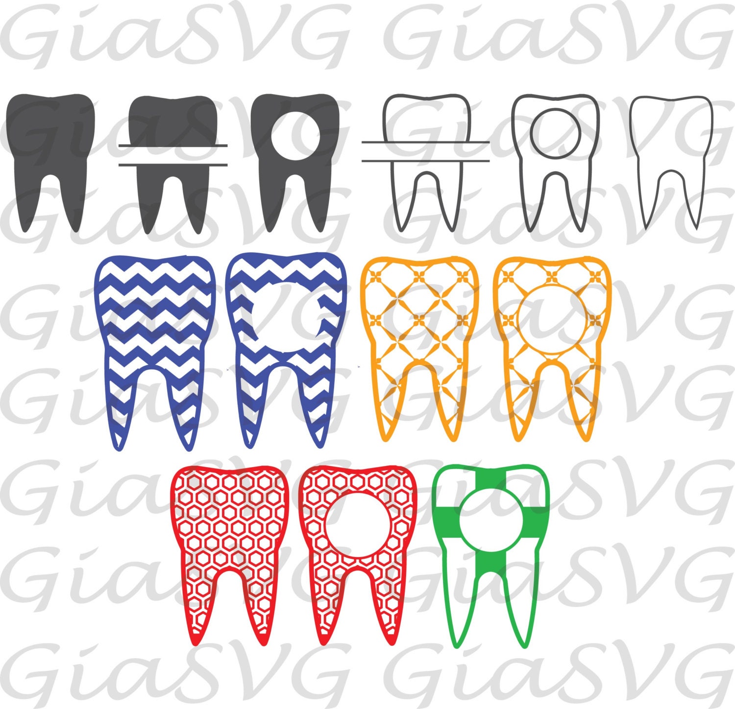 Download Patterned Tooth SVG, dentist svg, tooth monogram, split ...