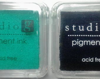Set of 2 New Hampton Art Studio G Teal & Black Acid Free Pigment Ink Pads For Stamping, Scrapbooking, Paper Crafts, Card Making Non-Toxic