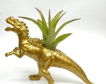 Gold Ceratosaurus Dinosaur Planter with Air Plant // Dinosaur Gift // Coworker Gift // For Her // For Him