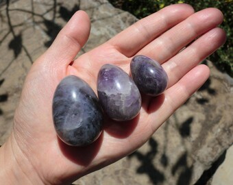3 Amethyst Eggs! polished amethyst egg carving, large amethyst egg, gemstone eggs, amethyst carving #3149