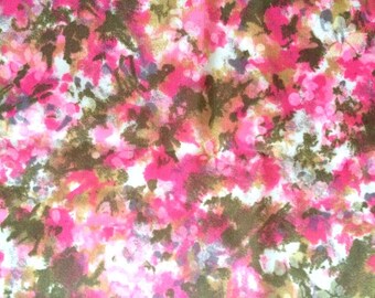 Vintage 60s Abstract Pink Flower Fabric Silky Pastel Acetate Light Weight Floral Print Mod Dress Maker Material By the Yard Cute Bright Fun