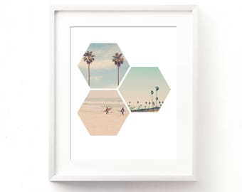 digital download, California photography, California wall art, printable LA photo, beach print, palm tree art, surfer print, hexagon, dorm