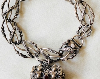 Vintage 800 Silver Etruscan Revival Treasure Chest Charm Bracelet