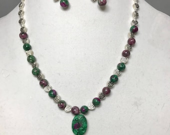 Ruby Zoisite Necklace & Earring Set