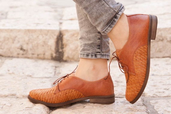 Camel Leather Shoes Woven Oxford Shoes Close Shoes Flat Like this item?