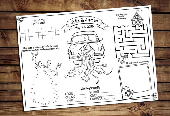 Printable Kids Wedding Activity Page PDF. Custom Favor