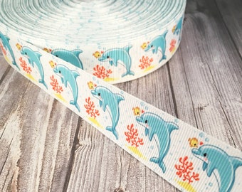 Dolphin ribbon - Under the sea - 1" Grosgrain ribbon - Ocean animal ribbon - Dolphin theme - Baby shower - DIY hair bows - Dolphin crafts