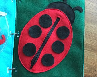 Ladybug Quiet Book Page, Toddler Activity, Felt, Zipper, Early Learning, Educational, Busy Bag, Travel, Christmas Gift, ThePinkPenguinShop