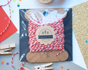 20 yards Red Bakers Twine, Christmas Gift Wrap, Gift Wrapping,Red String,Red and White,Red Party Favors,Red Decorations,Food Packaging