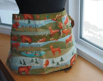 Handmade Vendor Apron Blue Green Brown Forest Animals Utility Craft Farmers Market Teacher