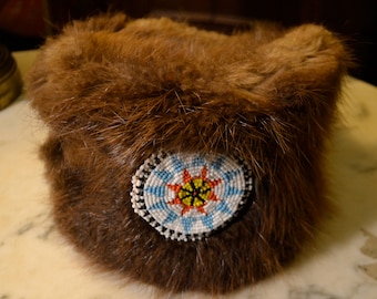 Vintage Chippewa-Ojibwe native american muskrat hat