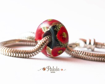 Big hole Lampwork Glass Bead, euro style bead, European charm bead, Poppy charm bead