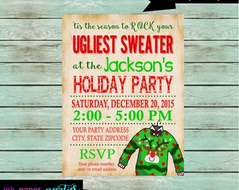 Holiday Christmas Ugly Sweater Party Invitations Invites ~ We Print and Mail to You