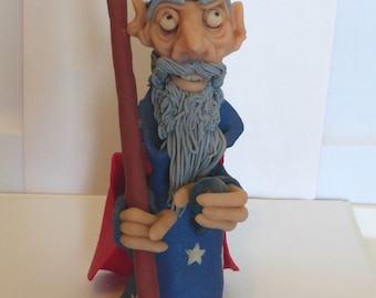 Whimsical Wise Wizard handmade polymer clay fantasy sculpture