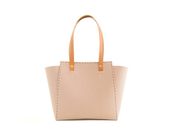 Wool Felt TOTE BAG / beige felt tote bag / womens bag / felt shoulder bag / carry all bag / made in Italy