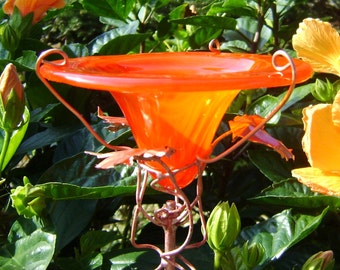 RETIREMENT Garden Gift, BUTTERFLY FEEDER, Red Orange, stained glass, Garden Art, Outdoors, Copper Art
