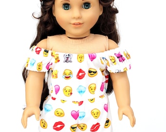 Fits like American Girl Doll Clothes - Emoji Off the Shoulder Romper | 18 Inch Doll Clothes