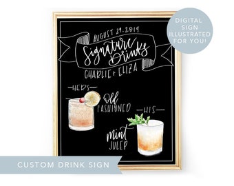 His Hers Drink, Digital Signature Drinks Sign Printable, Signature Drink Sign Wedding Illustrated Signature Cocktail Sign Wedding Drink Sign