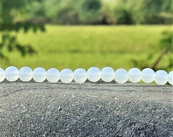 Cultured sea glass beads, recycled glass,Moonstone,, 6 mm, 34 pcs