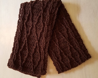 Handmade Crochet Scarf, Cable Scarf Brown
