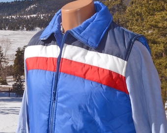 vintage 70s ski vest STRIPE puffy jacket blue yoke preppy Medium 80s competitive edge
