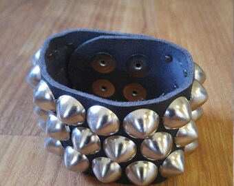 70s black leather studded cuff