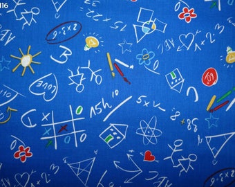 Fabric Z116 kid's drawings onto blue coupon 35x50cm