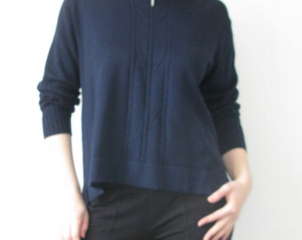 Knitted Navy blue Sweater with Zip Neck