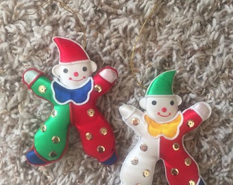 Vintage Harlequin Jester Clown Plush ornaments set of 2