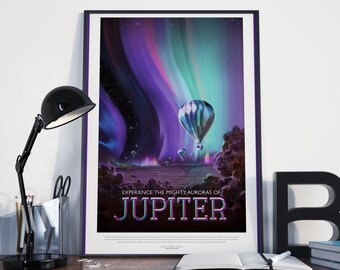 SPACE TRAVEL POSTER - Jupiter Art Print, Space Exploration Poster, Retro Futuristic Look