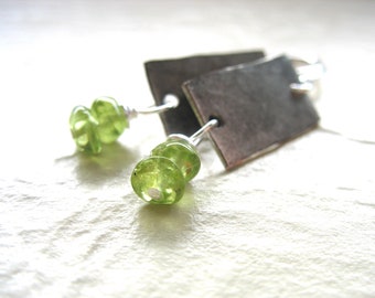 Peridot Earrings, Handmade Metalwork Peridot Gemstone Dangle Drop Earrings, Peridot Jewelry, Gemstone Jewelry