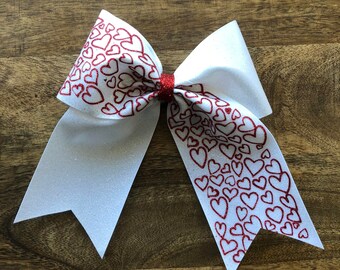 Valentine Cheer Bow; Hearts Bow; Valentine's Day Cheer Bow; Hearts Cheer Bow