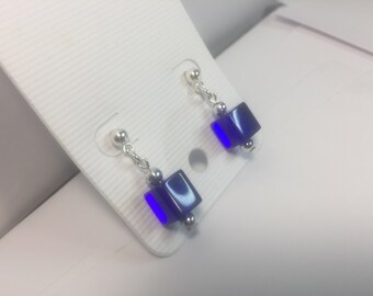 Dark blue cube earrings