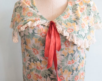Vintage 1920s Sweet Flapper Floral Sheer Day Dress - Size XSmall