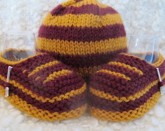 Hand Knitted Gryffindor Harry Potter Baby Hat & Shoe Set