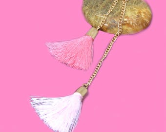 pair charms double tassels pink 20mm on chain