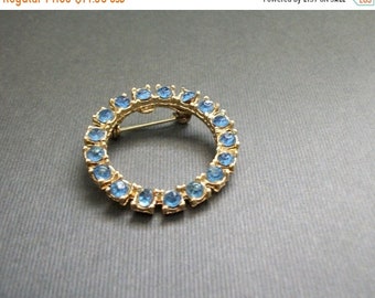 ON SALE Vintage Rhinestone Brooch Silver Tone Pin Blue Rhinestone Silver Ring Circle Shape Silver Toned UnSigned Jewelry