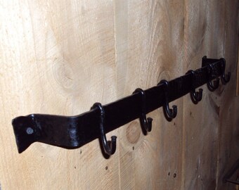 Hand Forged Wall Mounted Pot Rack with Hammered Finish