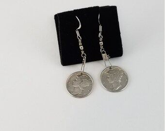 Fantastic silver mercury dime earrings 1943 silver dime jewelry PR3445