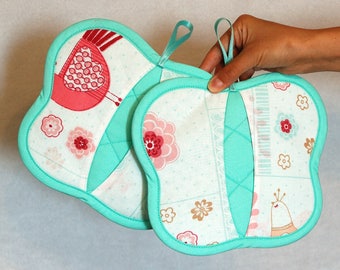 Mint Potholders Fabric Pot Holders Womens Gift under 20 Trivet Hotpad Kitchen Gift Kitchen decor Oven Hot Pads Hostess gift for hostess