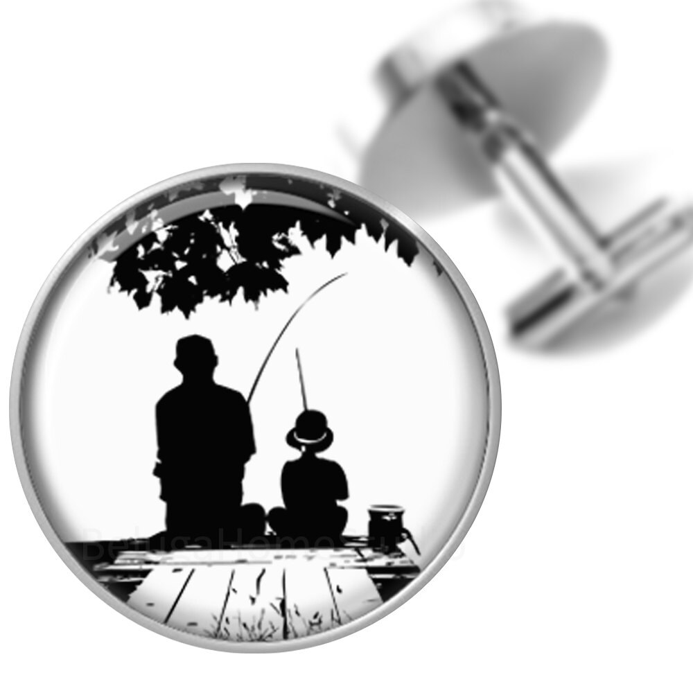 Download Cufflinks Fishing on the Dock with Dad Silhouette Handmade