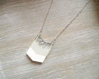 Chevron necklace, Long necklace, Ombre white necklace, Geometric necklace, pendant necklace