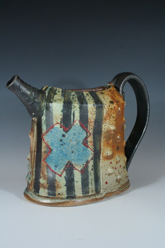 Handmade Ceramic Blue "X" Pitcher