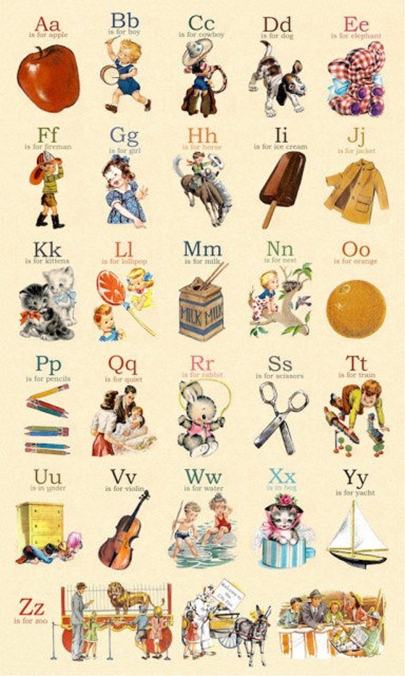 vintage retro a z abc alphabet wall poster