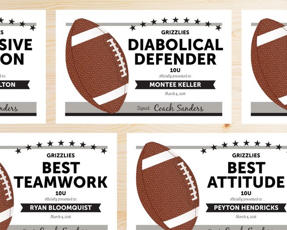 Editable Football Award Certificates INSTANT DOWNLOAD Editable Football Award Certificates INSTANT DOWNLOAD