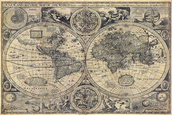 huge historic 1626 old world map antique restoration decor