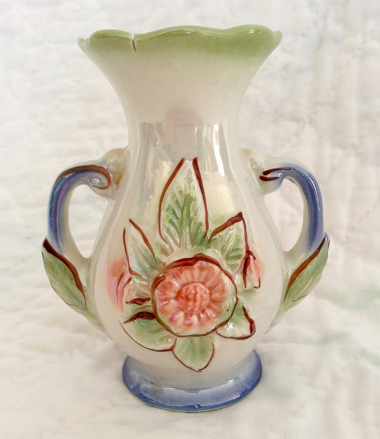 Vintage Lusterware Vase Made In Brazil 420. Opalescent Pinks