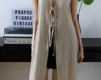 Shirt long sleeve beige tunic with panels and ties history of women size 1