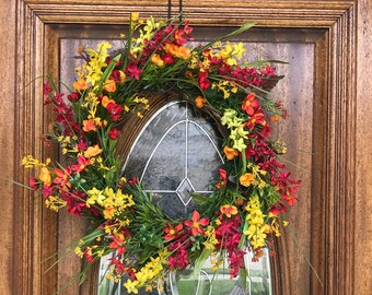 Summer Wreaths for Front Door, Spring Front Porch Wreath, Indoor Outdoor Decor, Red and Yellow Wreaths, Summer Wreaths, Spring Wreaths, hOME