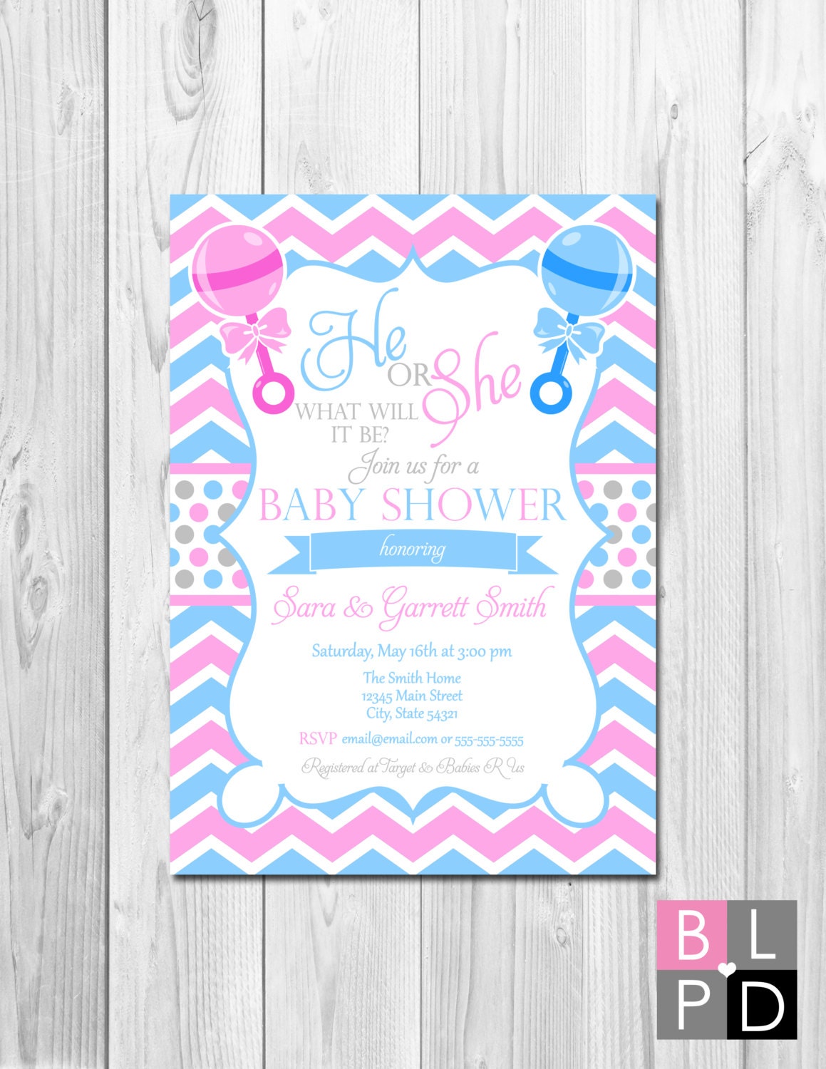 He or She Baby Shower Invitation Gender Unknown Large